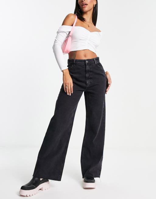 New Look - Dad jeans met wijde pijpen in zwart