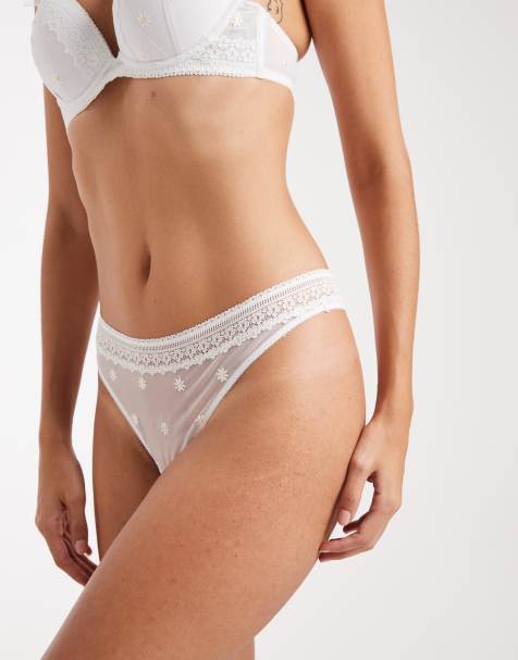 New Look daisy embroidered thong in white - view 1