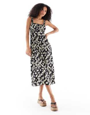 New Look daisy floral strappy midi dress in black - view 1