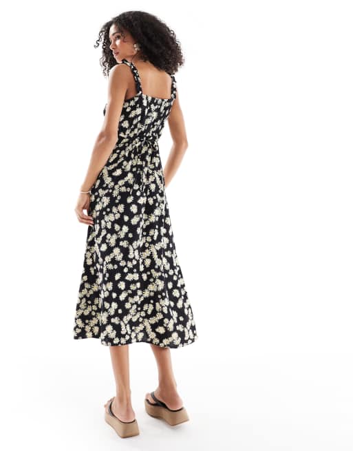 New Look daisy floral strappy midi dress in black, 4 of 4