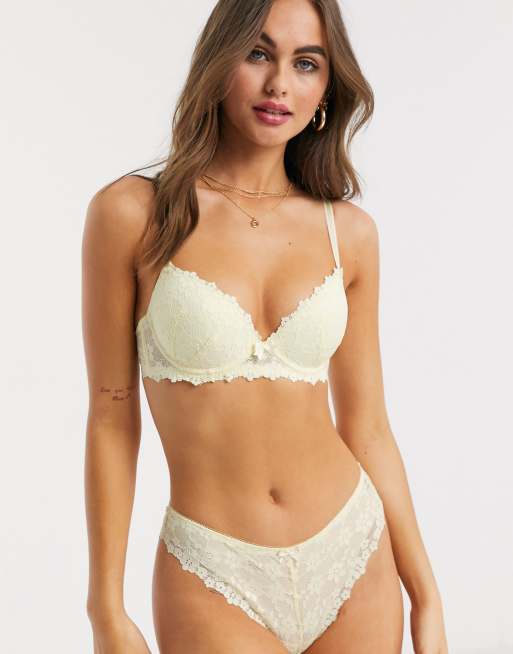 New Look daisy lace demi bra in light yellow