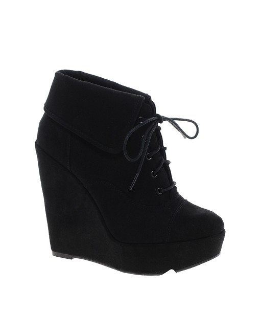 New Look | New Look Dancer Lace Up Collar Black Wedge Ankle Boots