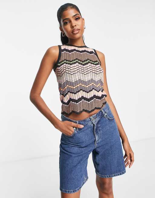 New Look - Débardeur en maille à motif zig-zag - Noir, 4 de 4