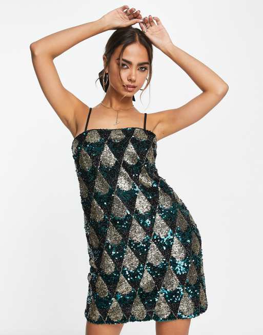 Topshop big sequin mini slip dress in black