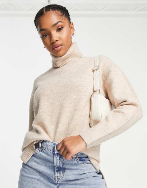 New Look deep hem turtle neck sweater in oatmeal | ASOS