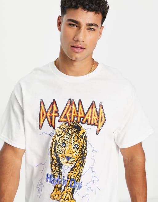 New Look - Def Leopard - T-shirt in wit