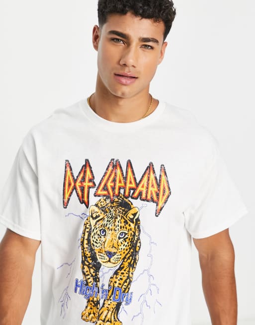 New Look def leppard t-shirt in stone | ASOS