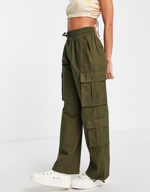 New Look denim cargo jogger in khaki | ASOS