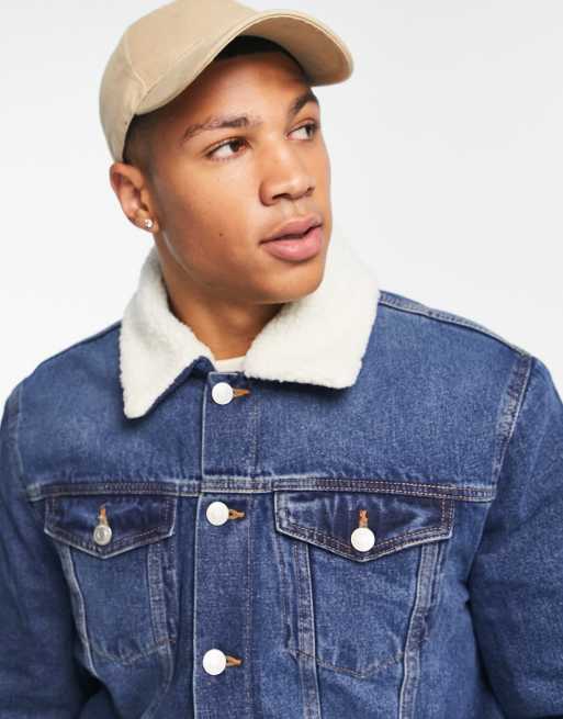 New Look - Denim jack met borgvoering in middenblauw, 2 van 4