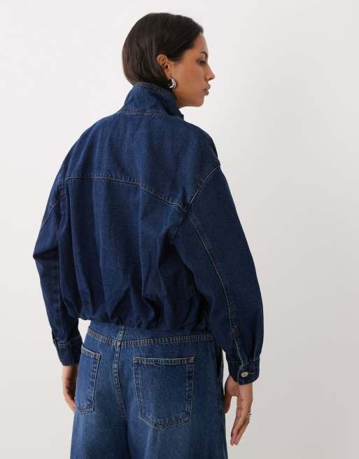 New Look denim jack met opstaande boord in donkerblauw, 4 van 4