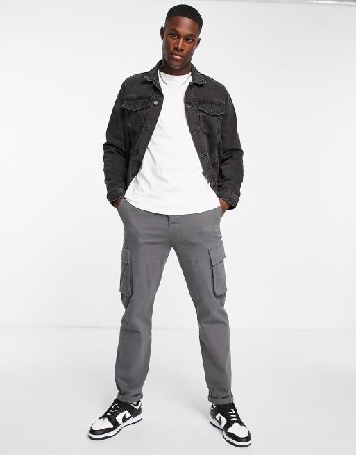 New Look denim jacket in dark gray ASOS