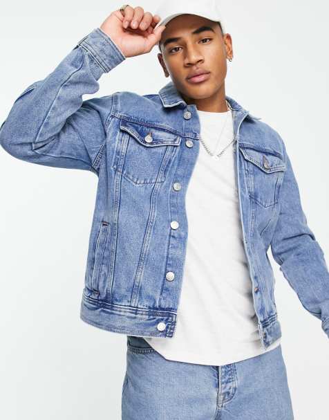 Asos Denim Jacket With Cut Off Sleeve In Mid Wash, $56