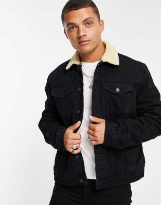 black borg collar denim jacket