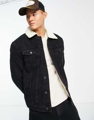 Mens black store denim borg jacket