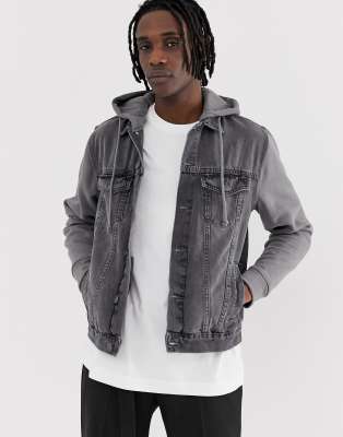 Mens denim jacket with best sale jersey sleeves