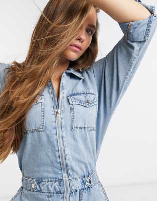 new look denim jumpsuit with zip in blue