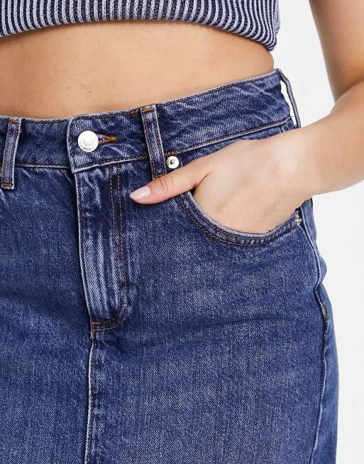 New Look - Denim maxi rok met split aan de voorkant in donkerblauw, 3 van 4