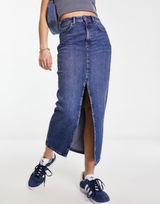 New Look denim maxi skirt in mid blue