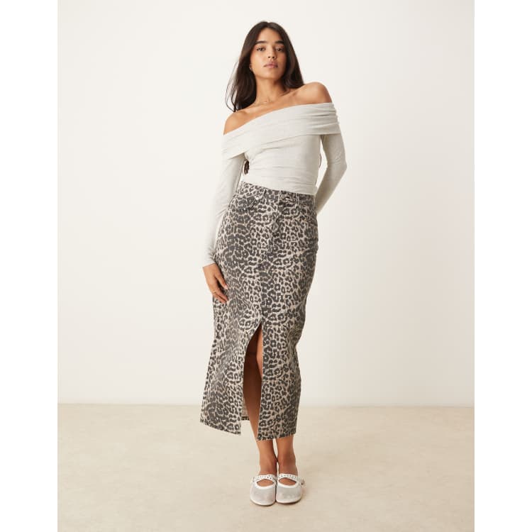 New Look denim midi skirt in leopard print ASOS