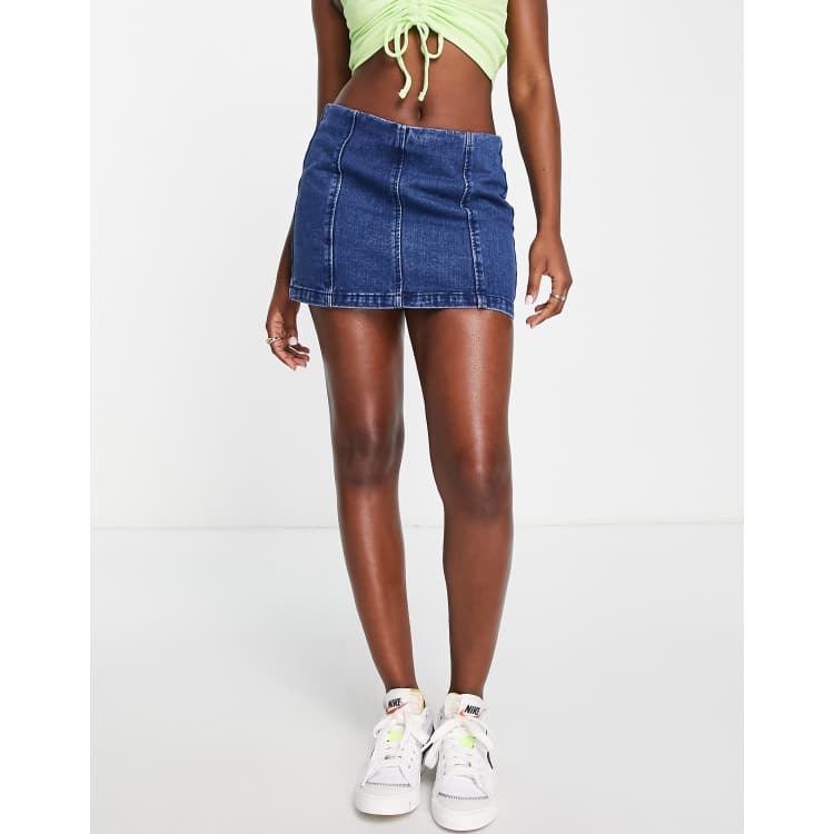 New Look denim mini skirt with seam detail in blue ASOS