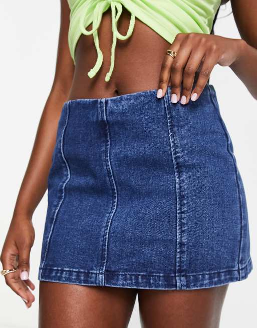 New Look denim mini skirt with seam detail in blue