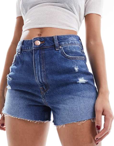 New Look - Denim mom short in middenblauw - view 1
