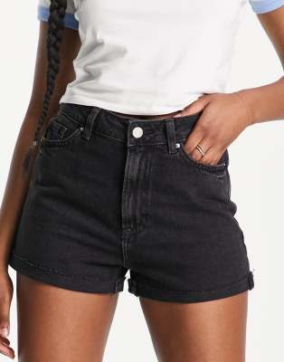 high waisted black denim mom shorts