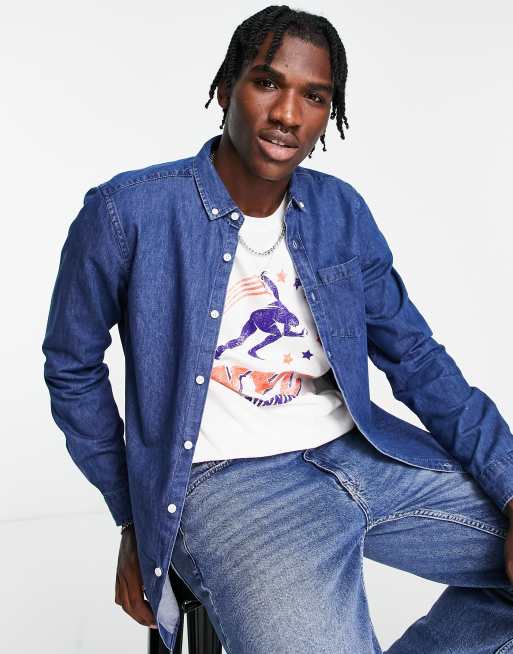 New Look - Denim overhemd in middenblauw