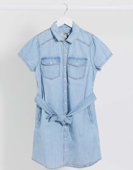 New Look - Denim overhemdjurk in lichtblauw