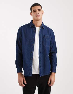 New Look New Look denim overshirt in indigo wash-Navy