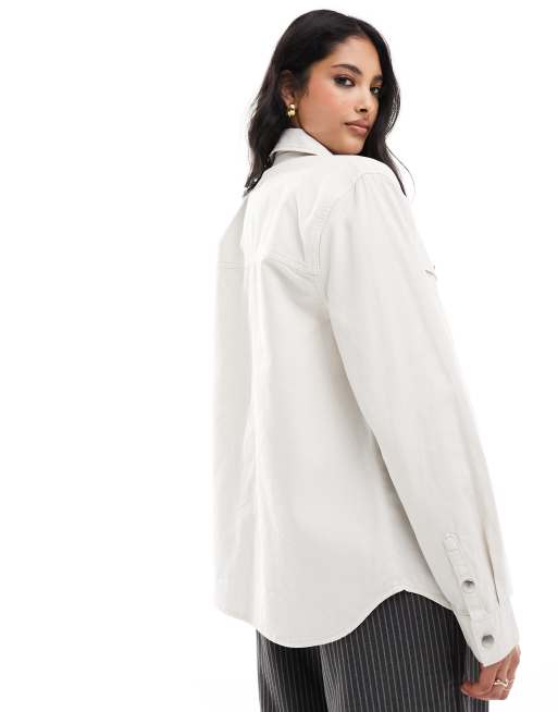 New Look denim overshirt in off white, 2 of 4
