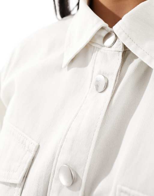 New Look denim overshirt in off white, 4 of 4