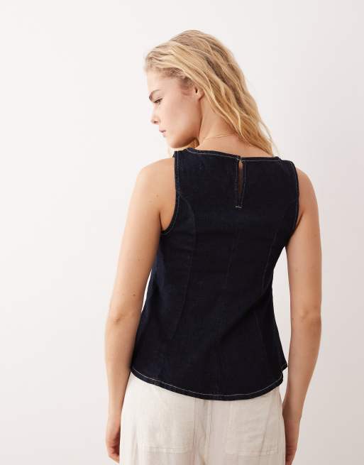 New Look denim peplum top in indigo, 3 of 4
