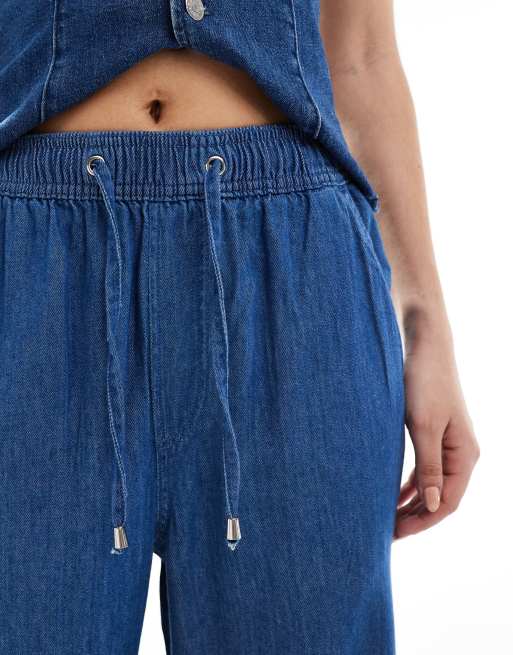 New Look denim pull on wide leg pants in mid blue, 2 of 5