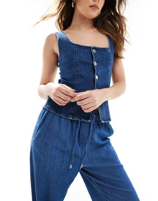 New Look denim pull on wide leg pants in mid blue, 4 of 5