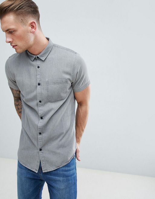 New Look Denim Shirt In Grey | ASOS