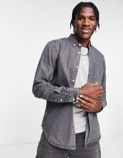 New Look denim shirt in mid grey | ASOS