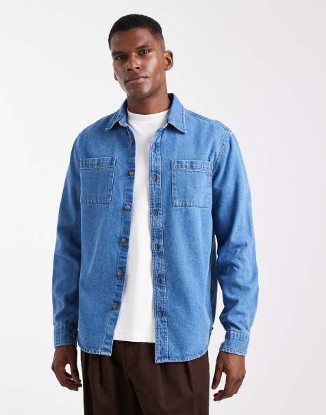 New Look denim shirt in midwash blue - view 1