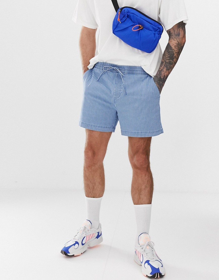 New Look - Denim shorts met trekkoord in blauwe strepen