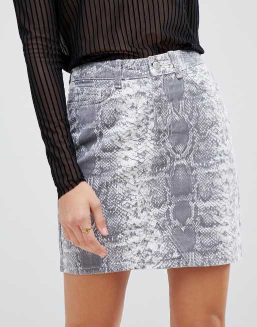 Grey snake 2025 print denim skirt