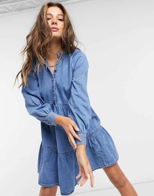 New Look denim smock mini dress in blue | ASOS