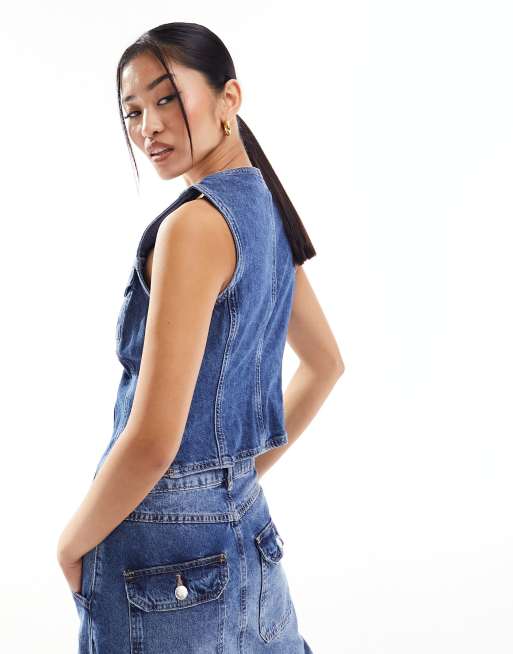 New Look denim waistcoat in blue