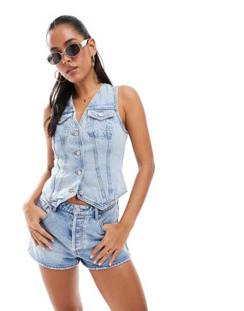 New Look denim waistcoat in mid blue - view 1