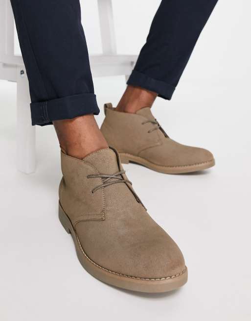 Asos design desert boots in stone suede with leather detail best sale