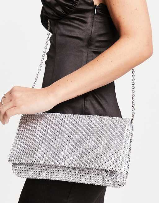 New Look diamante clutch bag in silver