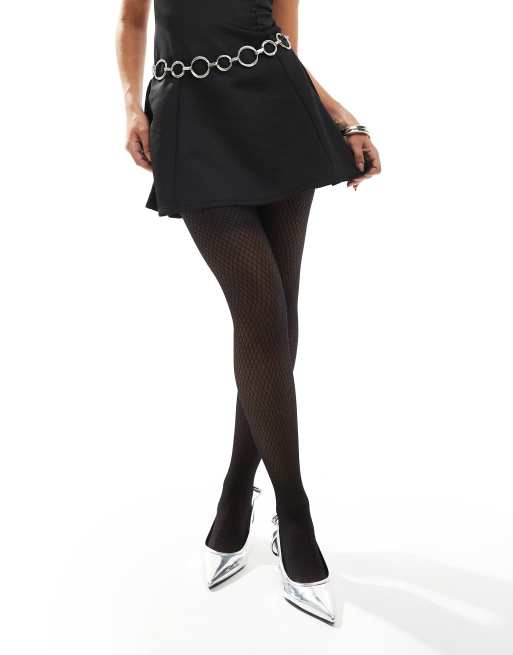New Look diamond stitch tights in black, 3 of 4