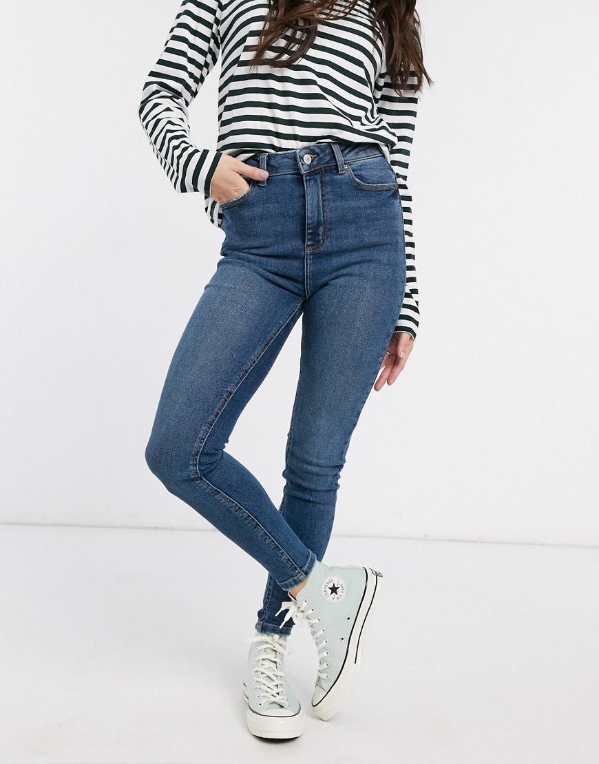New Look - Disco - Skinny jeans met hoge taille in middenblauw