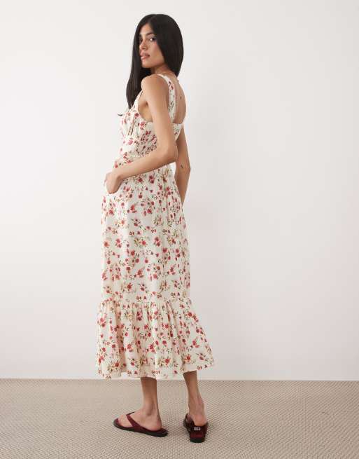 New Look ditsy corset cami midi dress in cream, 4 of 4