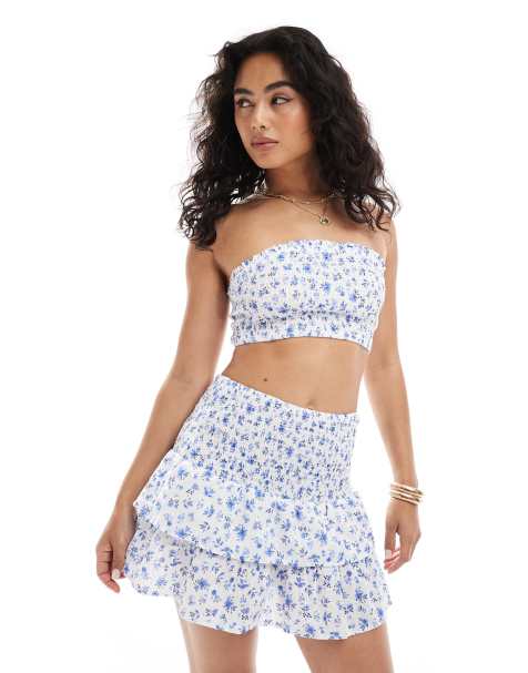 New Look ditsy crop top & skirt in white - view 1