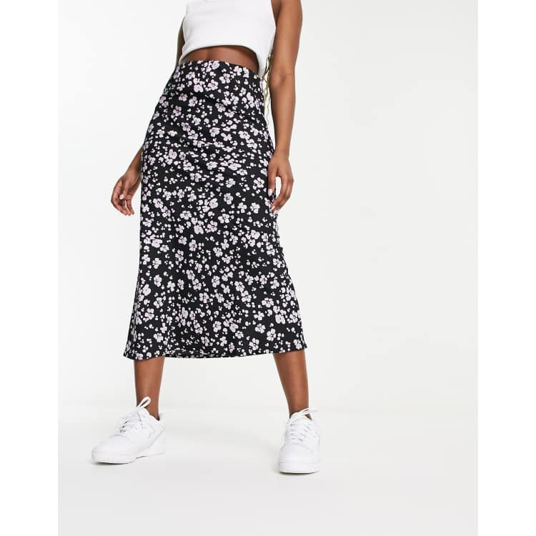 Petite black ditsy outlet floral midi skirt